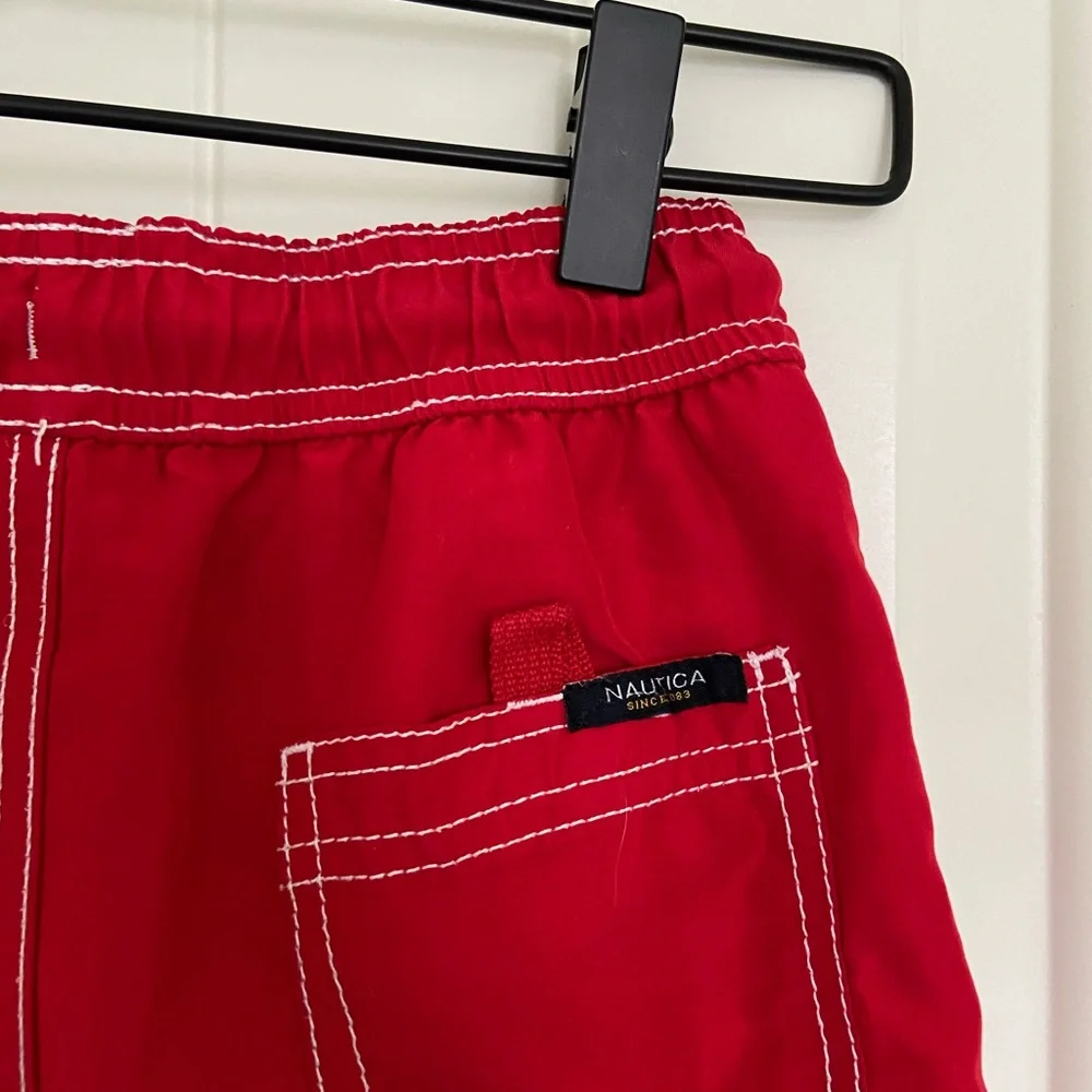 EUC Nautica boy’s red mesh lined drawstring waist pocket‎ swim trunks swimsuit S